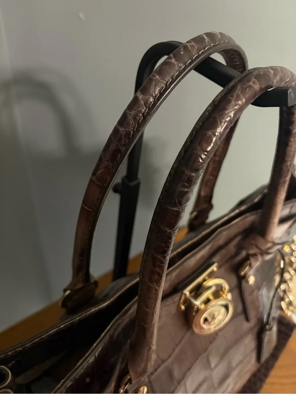 Michael Kors Hamilton Large Croc-Embossed Leather Satchel Tote Ombre Brown
